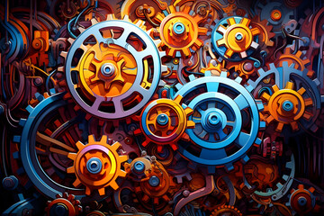Surreal gears and machinery. colorful. abstract background with circles - obrazy, fototapety, plakaty