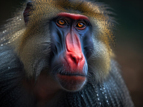 Mandrill monkey portrait created with Generative AI technology