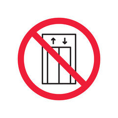 Forbidden elevator vector icon. Warning, caution, attention, restriction, label, ban, danger. No lift elevator flat sign design pictogram symbol. No elevator icon