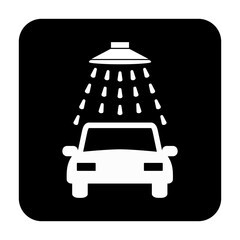 Znak myjni samochodowej. Wektor. Biała ikona w czarnym kwadracie. Odosobniony. © robert6666