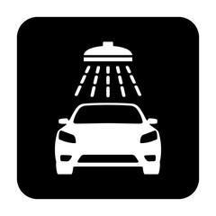 Znak myjni samochodowej. Wektor. Biała ikona w czarnym kwadracie. Odosobniony. © robert6666