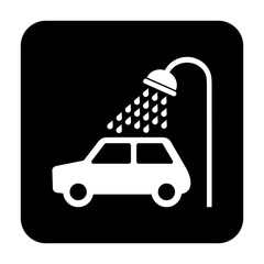 Znak myjni samochodowej. Wektor. Biała ikona w czarnym kwadracie. Odosobniony. © robert6666