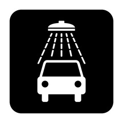 Znak myjni samochodowej. Wektor. Biała ikona w czarnym kwadracie. Odosobniony. © robert6666