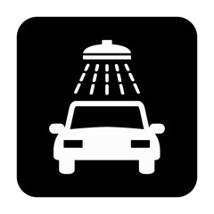 Znak myjni samochodowej. Wektor. Biała ikona w czarnym kwadracie. Odosobniony. © robert6666