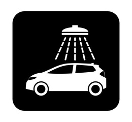 Znak myjni samochodowej. Wektor. Biała ikona w czarnym kwadracie. Odosobniony. © robert6666