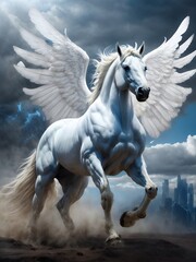 Obraz na płótnie Canvas A majestic winged horse soaring through the sky