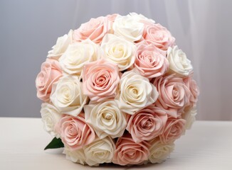 Fototapeta premium Bridal bouquet of roses for the wedding. Groom's boutonniere. Wedding accessories from natural flowers. Wedding day.