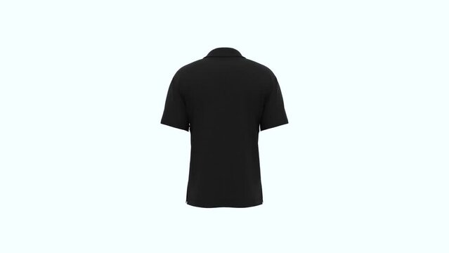 Black classic woman and man unisex polo T-shirt cloth blanked mockup empty space isolated on solid background 3d rendering rotation video looped