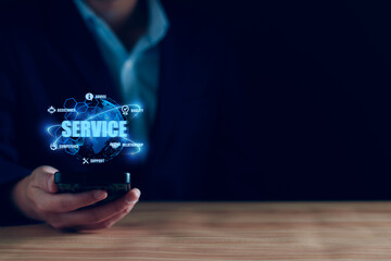 Business service online digital technology. Business Man use web 3 for online customer service....