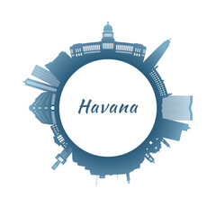 Havana skyline with colorful buildings. Circular style. Stock vector illustration.