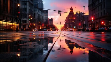 traffic in the city in rainy day