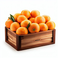 Mandarins in wooden box isolated on transparent or white background png Generative AI