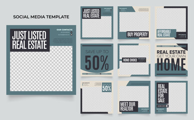 social media template banner house architecture service promotion. fully editable instagram and facebook square post frame puzzle organic sale poster