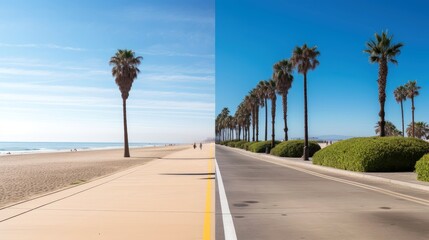 Fototapeta premium Empty asphalt road beside the sea background, highway beside the sea, outdoors horizontal image, Generative AI illustration