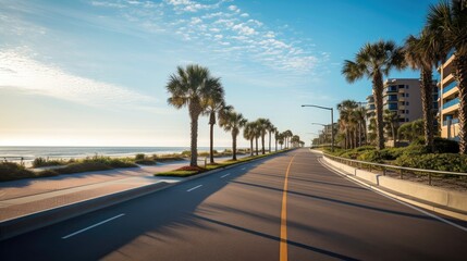 Empty asphalt road beside the sea background, highway beside the sea, outdoors horizontal image, Generative AI illustration