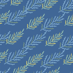 Fototapeta na wymiar Abstract seaweed backdrop. Organic fern leaves seamless pattern. Simple style botanical background.