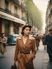 A stylish woman walking down the street in a trendy trench coat