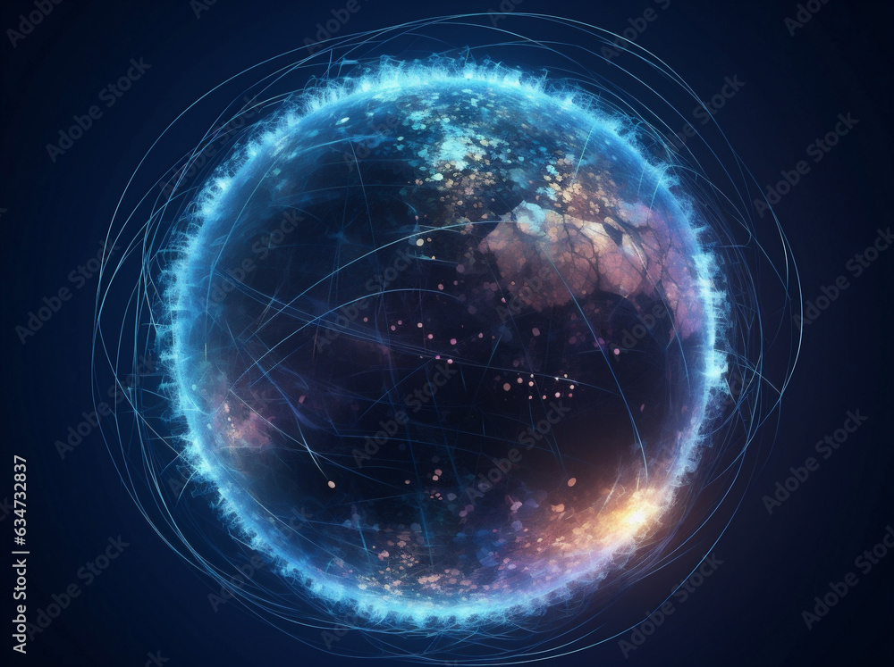 Aufkleber cyberspace planet network technology earth map globe global connection internet. generative ai.