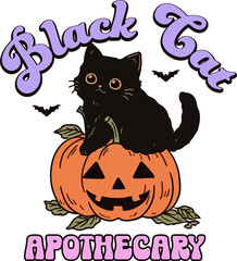 Obraz premium Quotes Black Cat Apothecary ,Halloween Black Cat And pumpkin.