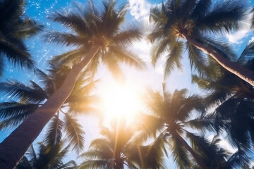 Fototapeta na wymiar island sunset beach palm sea landscape sunrise ocean sky sun. Generative AI.