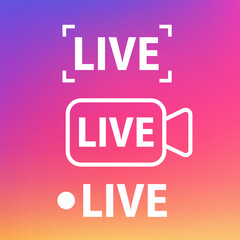 Live banner in flat style on gradient background. Social media concept. Live, free, video tutorials, webinar, webcast, stream, streaming, football. Concept of social networks. Vector illustration