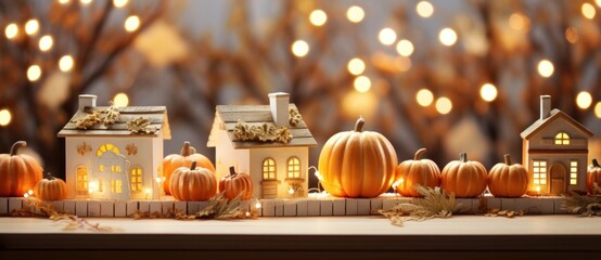 Fototapeta na wymiar Golden Halloween background with pumpkins