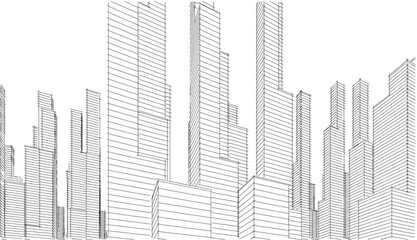 Abstract city sketch 3d rendering