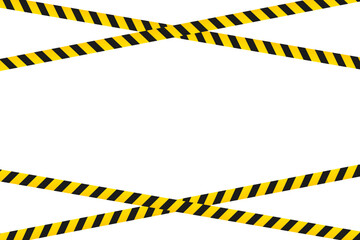 Warning tape isolated on white background. Warning space with ribbon tape sign or comfort safety zone, safety banner for copy space, ribbon yellow black stripe, tape line caution. Vector illustration