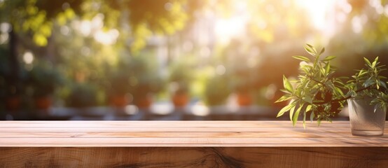 Empty wooden table on natural background