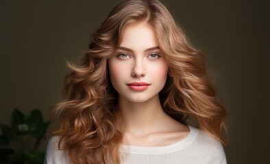 Beauty woman with long wavy hair.