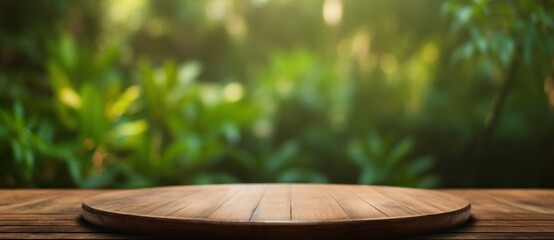 Empty wooden table on natural background