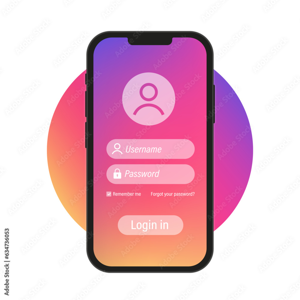 Poster sign in page on smartphone screen. website user interface, online login form, registration, user pro