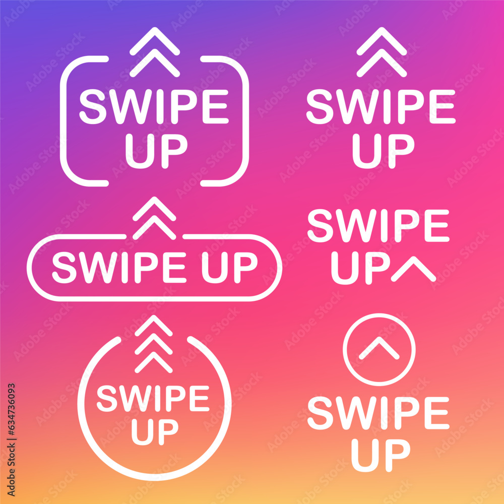 Poster swipe up arrows up colorful gradient buttons. swipe up. social media concept. arrow up buttons on gr