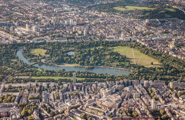 aerial view of Hyde park and Kensington gardens