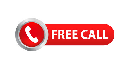 Free Call label button with phone emblem. Logo design. Information technology. Telephone icon. Customer service. Vector illustration