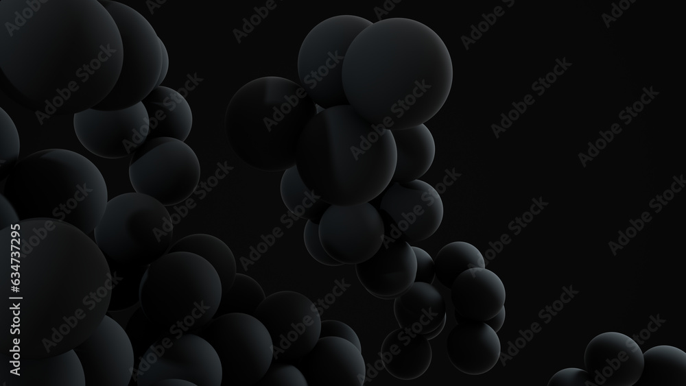 Poster minimal simple and beautiful black abstract background. 3d spheres or balls floating. beautiful fash