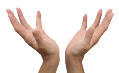 Sending out healing vibes to help raise your life force vibration - faith healer with cupped open hands transparent png file
