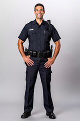 Full length portrait of a security guard in uniform smiling at the camera