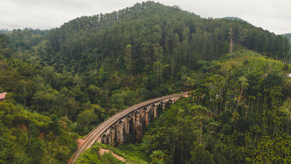 Beautiful landscape of Sri Lanka, Nine arches bridge, the most famous train line in the world. Ella, Sri Lanka