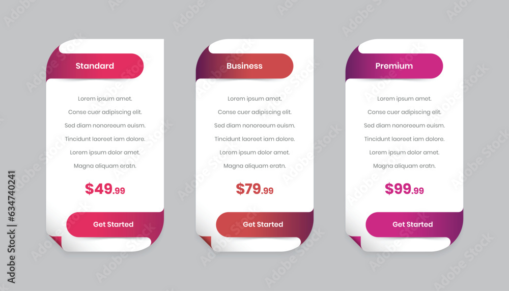 Aufkleber modern gradient pricing comparison table template for user interface