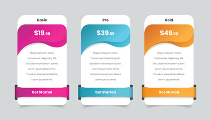 Abstract gradient pricing comparison table web and mobile app ui element