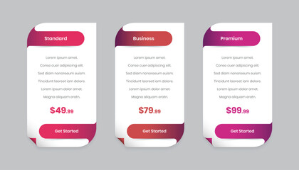 Modern gradient pricing comparison table template for user interface