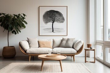 modern living room with Scandinavian style poster frame.