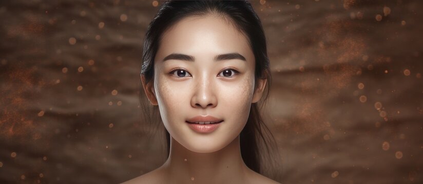 Asian woman with diverse skin pigmentation global awareness skincare blank area