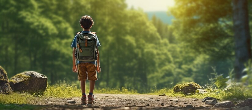 Caucasian boy exploring forest on National Public Lands Day emphasizing conservation volunteering and nature enjoyment