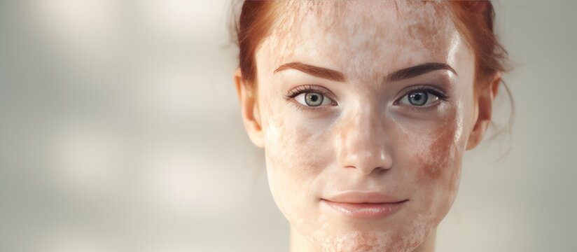 Composite image of a middle aged woman promoting skin pigmentation awareness and treatment
