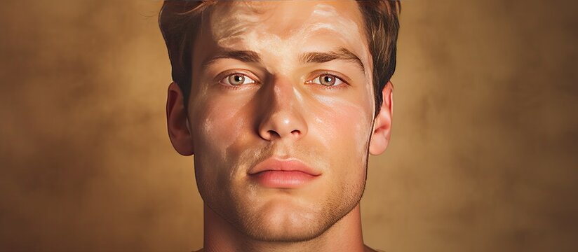 Cosmetic treatment on Caucasian man s face with skincare awareness