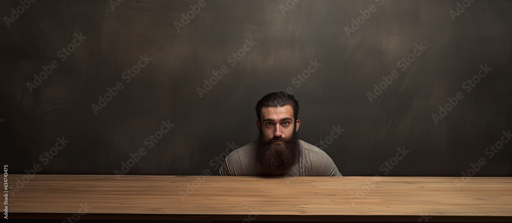 Poster Bearded man with empty space on a table