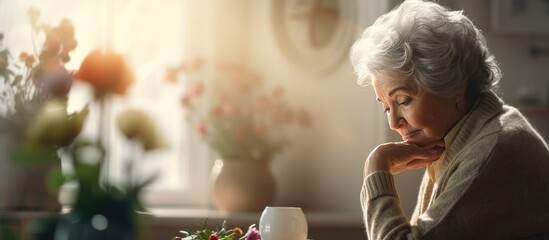 Sad elderly woman at home considering the challenges of widowhood retirement loneliness and aging - Powered by Adobe