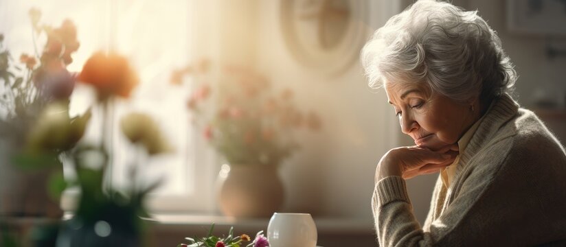Sad elderly woman at home considering the challenges of widowhood retirement loneliness and aging